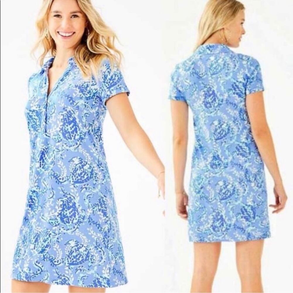 Lilly Pulitzer Sadie Polo Dress Blue Turtle UPF 50+ Preppy Resortwear Vacation